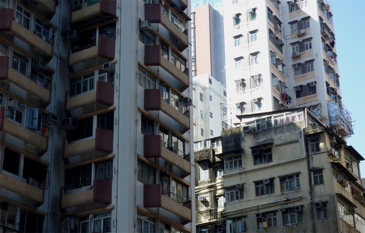 Small, near identical balconies on several high-rise residential buildings